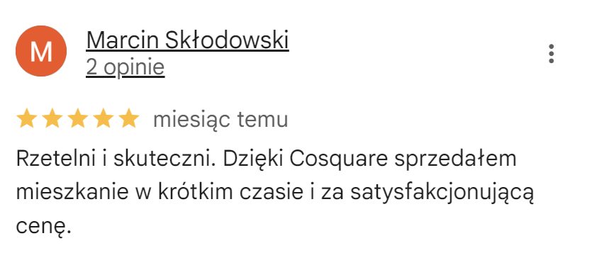 Opinia o biurze nieruchomości Cosquare Marcin